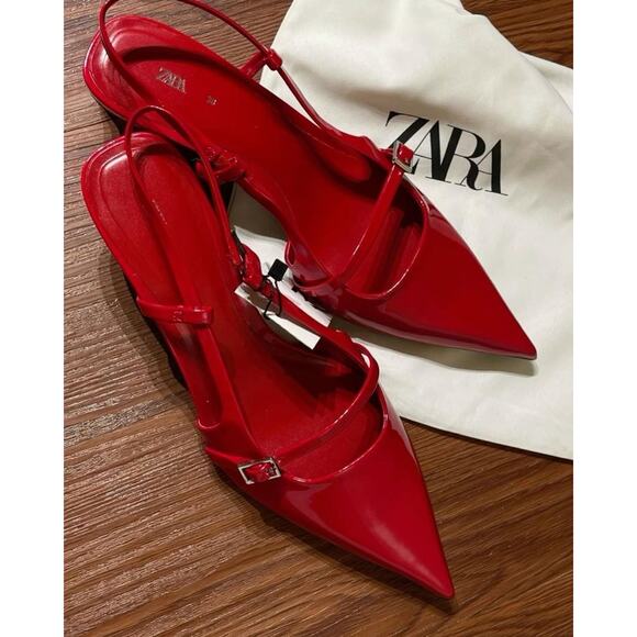 ZARA Red Patent Kitten Heels NWT | Viral Slingback Pumps - Picture 14 of 16